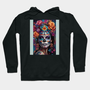 Woman in Stunning Sugar Skull Makeup Hoodie